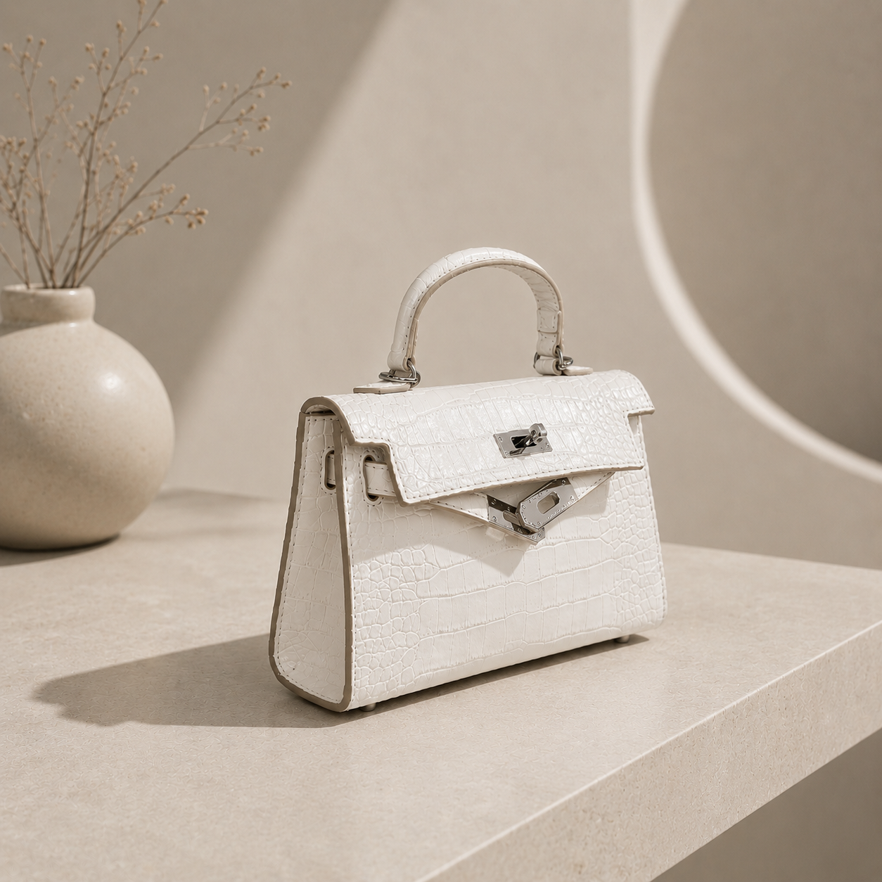 Kels Mini Hand Bag - White Croc