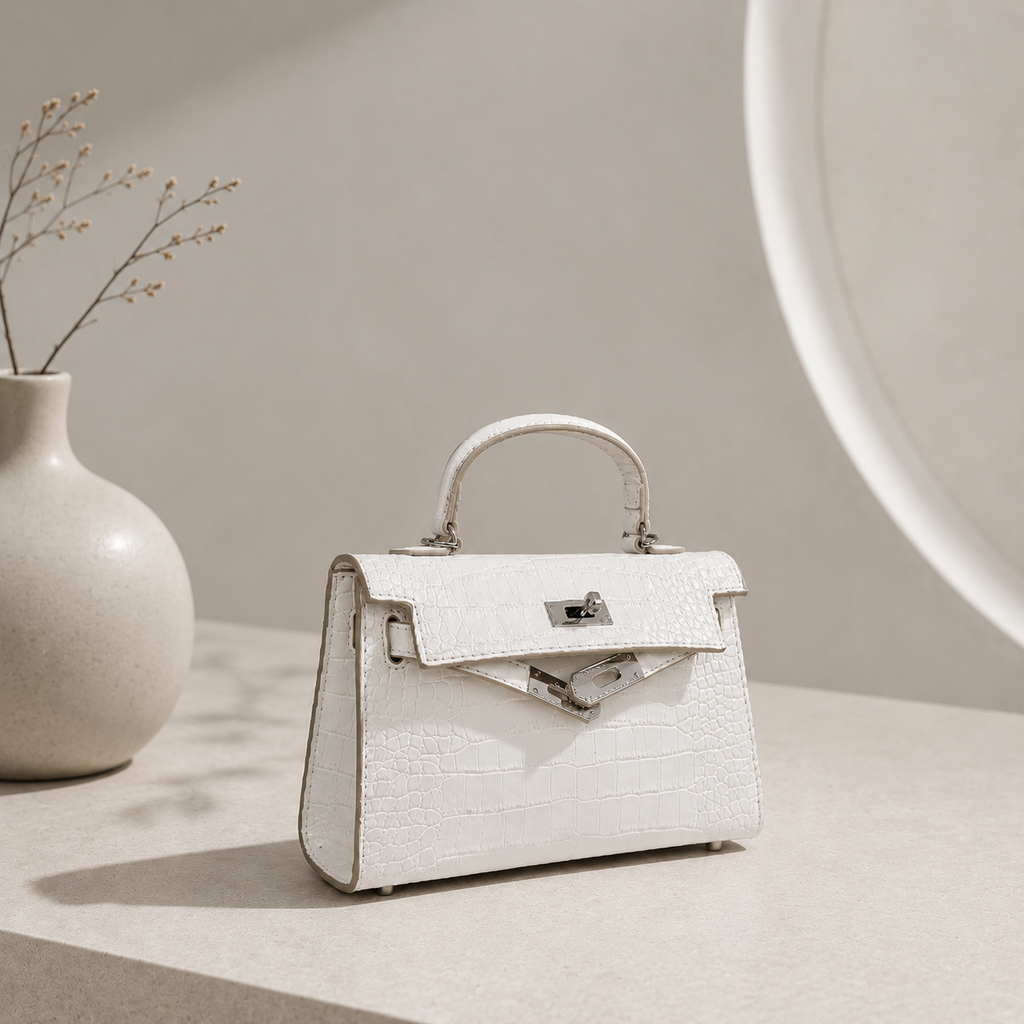Kels Mini Hand Bag - White Croc